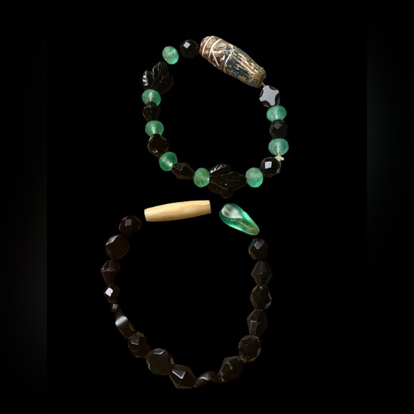 Gorgeous Black & Green Tribal Beaded Stretch Bracelet Unisex Mens or Women’s - Picture 6 of 13